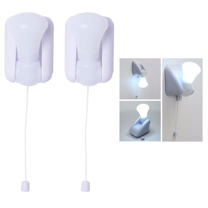 2 Pc Mini Pull Lamp Light Bulbs LED Stick On Battery Powered Bulb Portable Mount