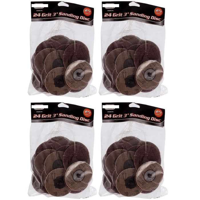 100 Pc Sanding Disc 24 Grit 3" Pads Surface Roll Lock Grinding Resin Fiber