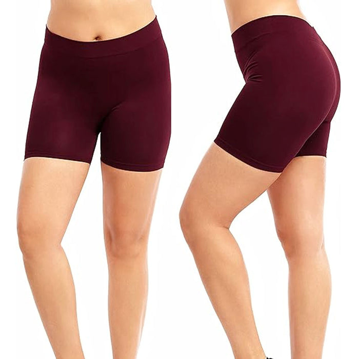 3 Pk Biker Shorts Leggings Yoga Workout Spandex Gym Athletic Seamless Burgundy