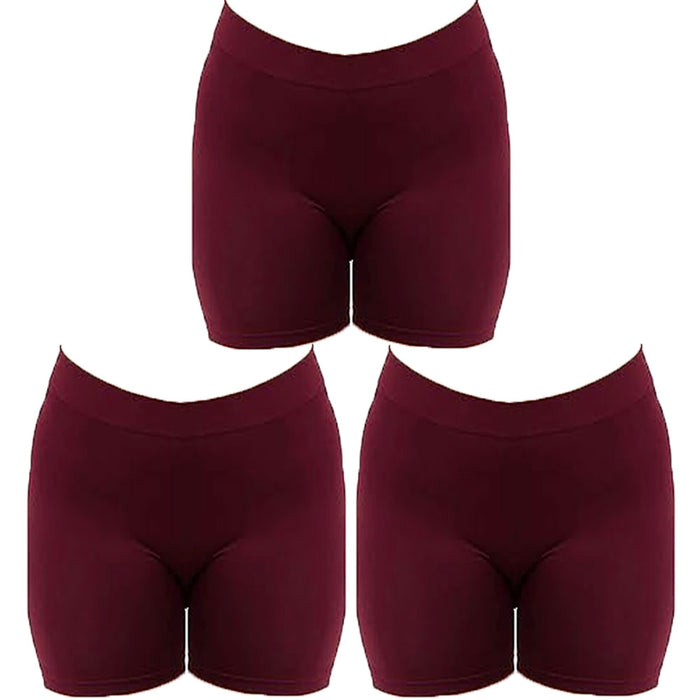 3 Pk Biker Shorts Leggings Yoga Workout Spandex Gym Athletic Seamless Burgundy