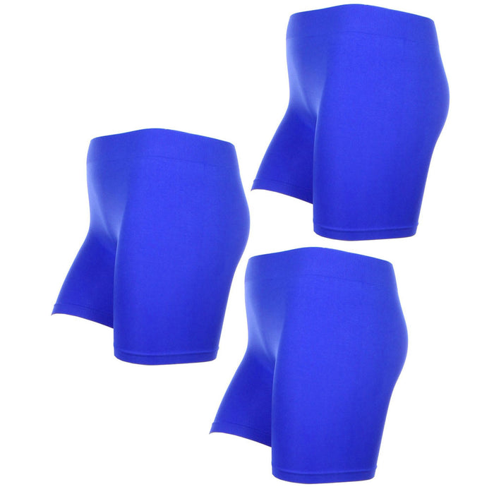 3 Pk Women Workout Seamless Biker Shorts Yoga Leggings Casual Comfort Royal Blue