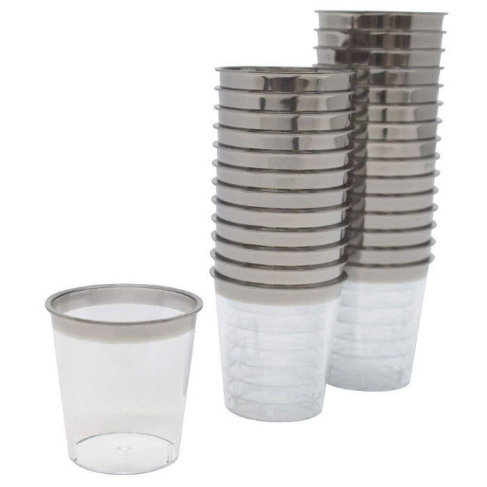 120 Pc Silver Rim Shot Glasses Hard Plastic Disposable Mini Dessert Cups 1oz