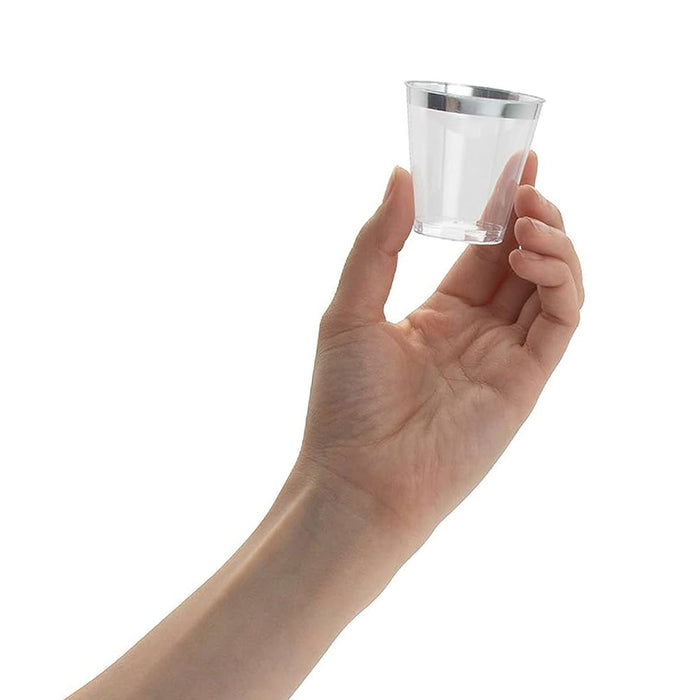 240 Pc Mini Plastic Shot Glasses Silver Rim Disposable Dessert Cups Party 1oz