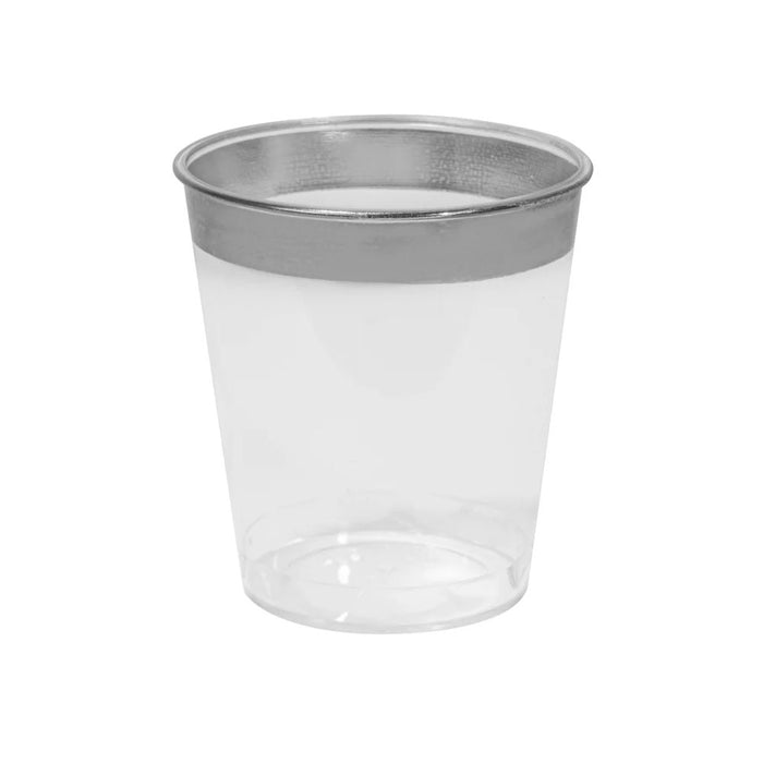 120 Pc Silver Rim Shot Glasses Hard Plastic Disposable Mini Dessert Cups 1oz
