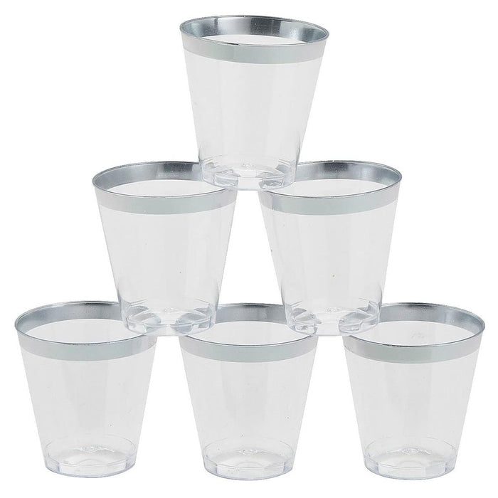 120 Pc Silver Rim Shot Glasses Hard Plastic Disposable Mini Dessert Cups 1oz
