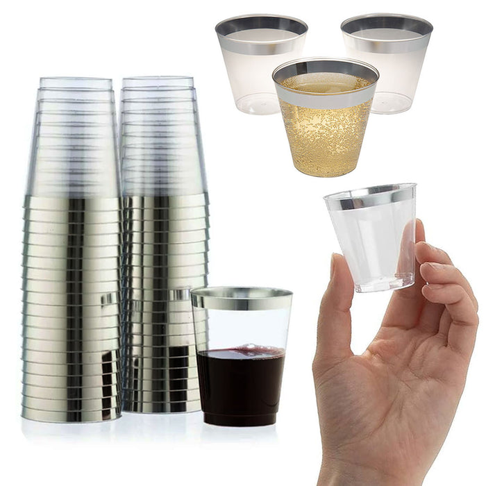 240 Pc Mini Plastic Shot Glasses Silver Rim Disposable Dessert Cups Party 1oz
