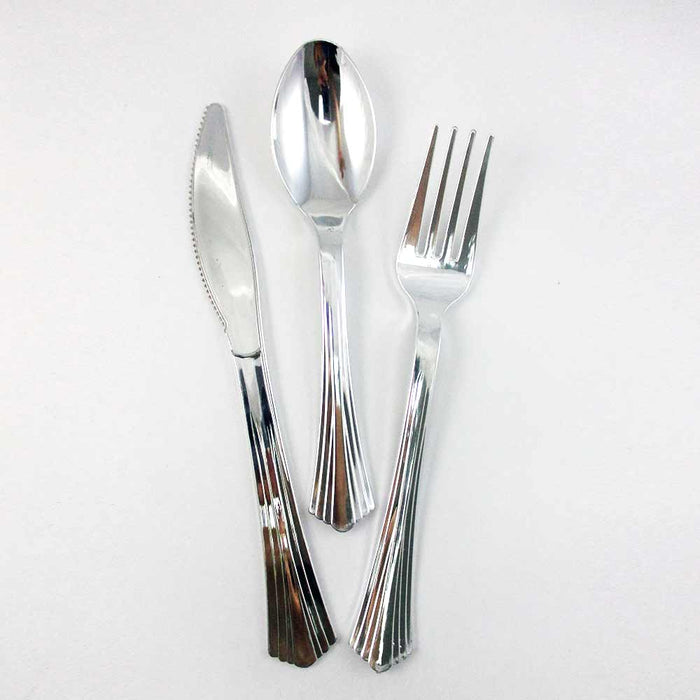 240 People Dinner Wedding Disposable Plastic Plates Silverware Silver Rim Party