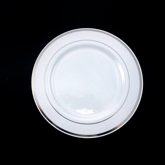 60 People Dinner Wedding Disposable Plastic Plates Silverware Silver Rim Party !
