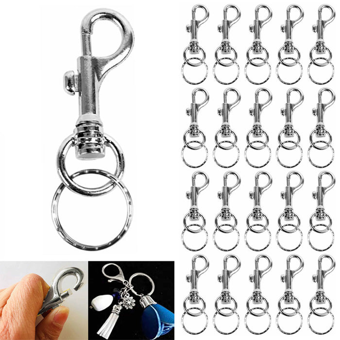 20 Pc Metal Key Ring Swivel Lobster Clasp Snap Hook Silver Spring Clip Keychain