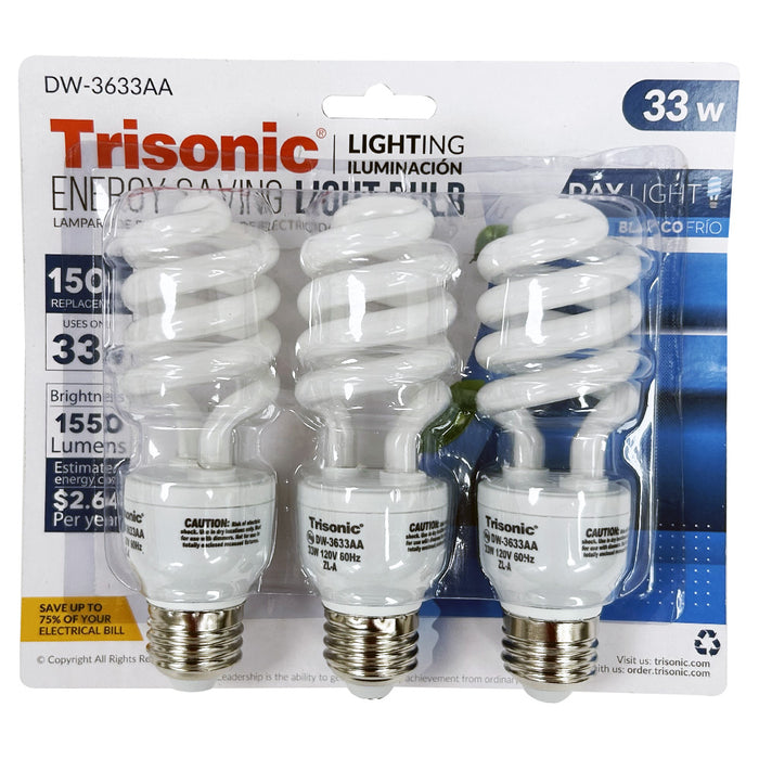 6 PC Daylight Bulb Light 33 W Energy 150 Watt Output White Compact Fluorescent
