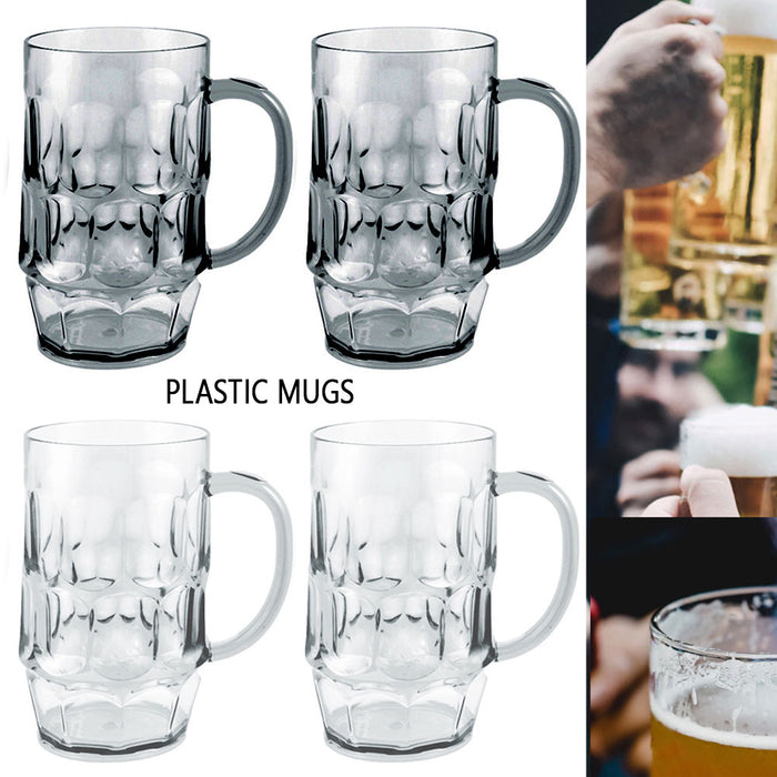 4 Set Plastic Drinking Beer Mugs 26 oz Party Bar Clear Glass Cups w/ Handle Gift