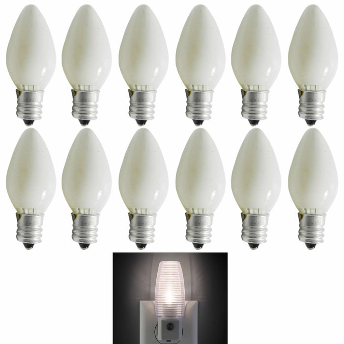 12 Pc Night Light Bulbs White 7 Watt 120V Lamp 7W Candelabra Base Replacement