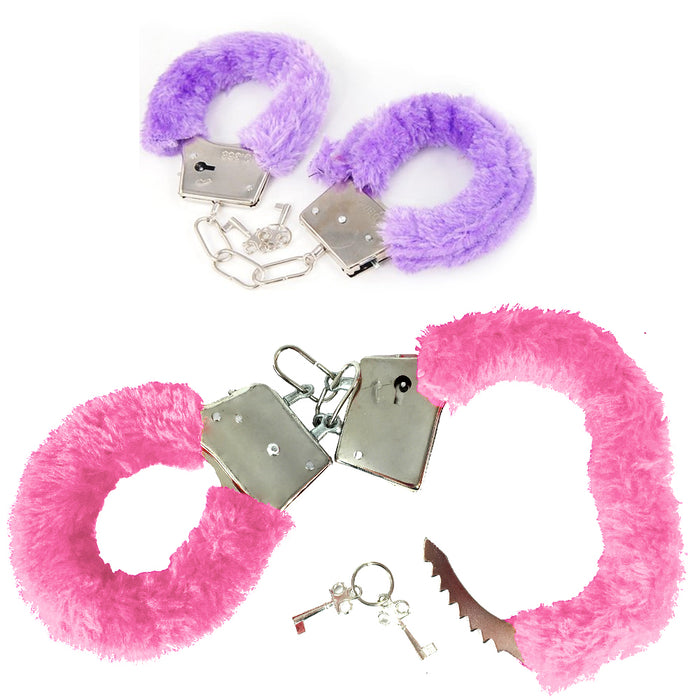 Furry Cuffs Sexy Love Hand Adult Party Handcuffs Fuzzy Red Fur Lined Metal New !