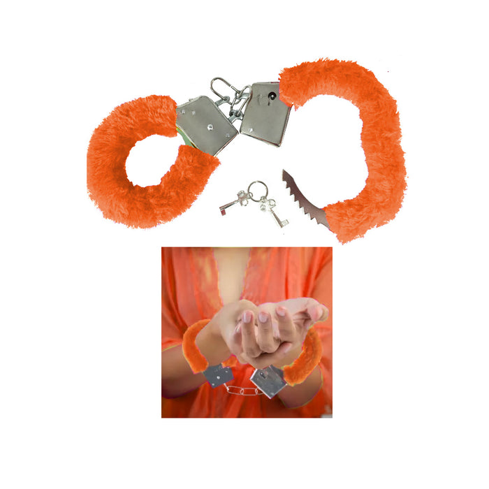 Furry Cuffs Sexy Love Hand Adult Party Handcuffs Fuzzy Red Fur Lined Metal New !