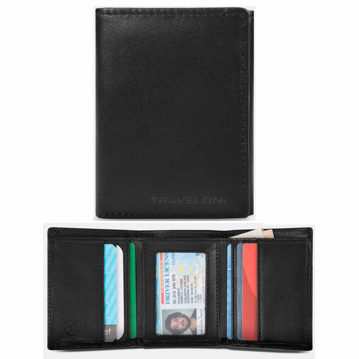 1 Travelon Genuine Leather Trifold RFID Blocking Wallet Holder Card Case Travel