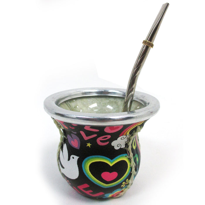 Argentina Mate Gourd Tea Glass Cup Thick Bombilla Straw Diet Drink Kit Set 32449