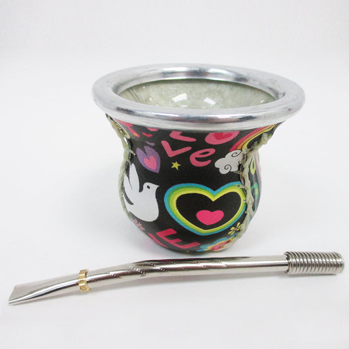 Argentina Mate Gourd Tea Glass Cup Thick Bombilla Straw Diet Drink Kit Set 32449