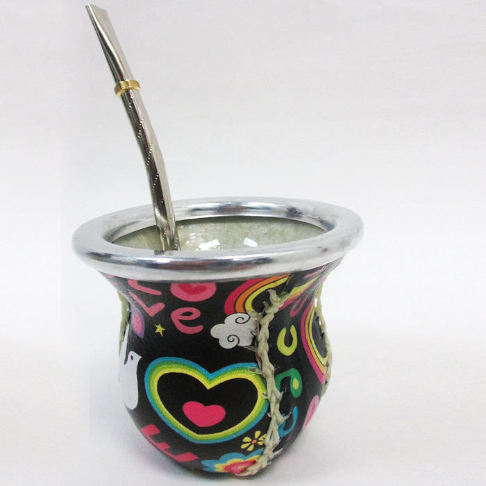 Argentina Mate Gourd Tea Glass Cup Thick Bombilla Straw Diet Drink Kit Set 32449