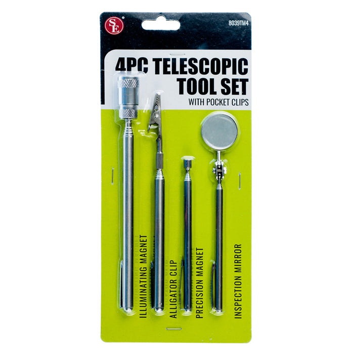 4Pc Telescopic Tool Set Alligator Clip Inspection Mirror Illuminated Magnet Pole