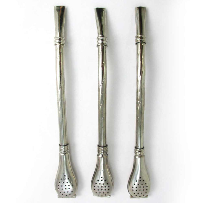 3X Metal Silver Yerba Mate Tea Bombilla Gourd Drink Straw Filtered Argentina M01