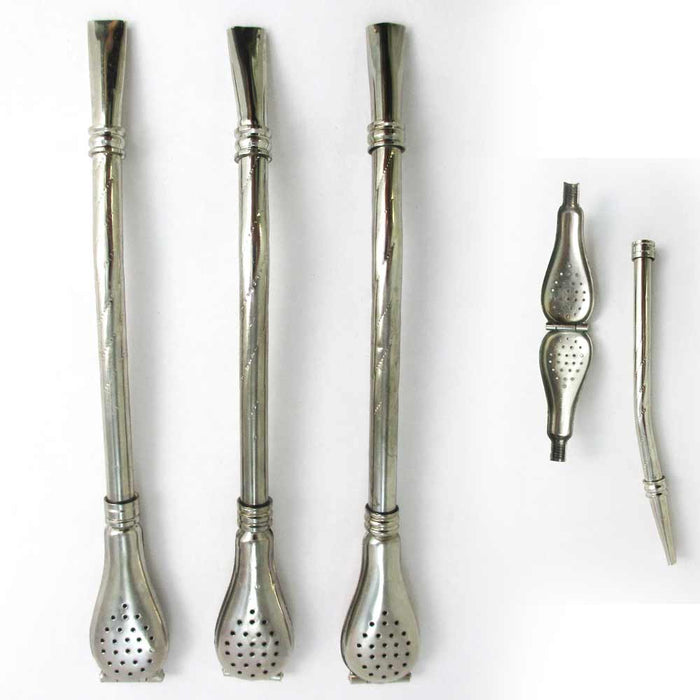 3X Metal Silver Yerba Mate Tea Bombilla Gourd Drink Straw Filtered Argentina M01