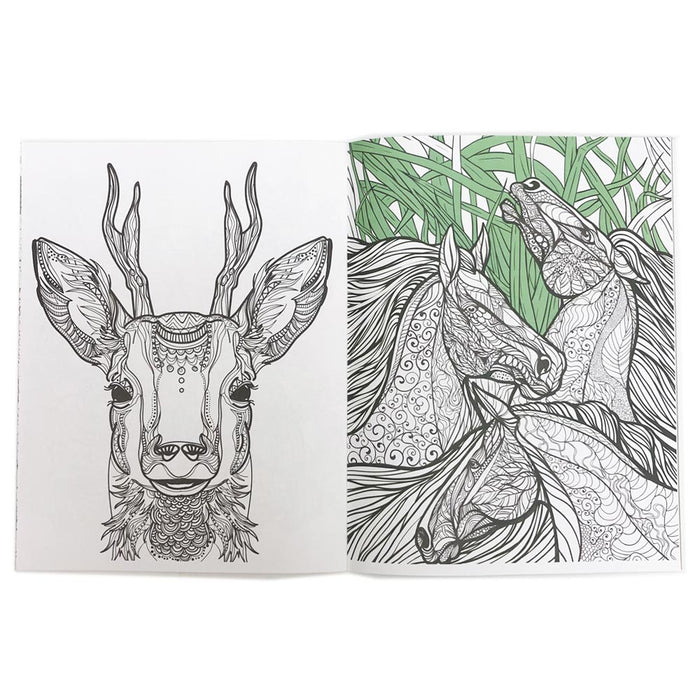 22 PC Mandala Coloring Book Markers Set Stress Relieving Animal Designs Drawing