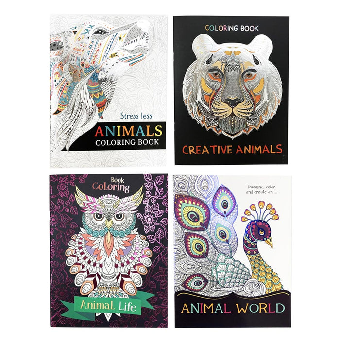 2 Adult Coloring Books Calming Stress Relaxation Relief Animals Mandalas Designs