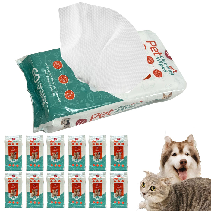 12 Pk Pets Grooming Wipes Dog Cat Dry Bath Wash Clean Ears Nose Butt Paws 720ct