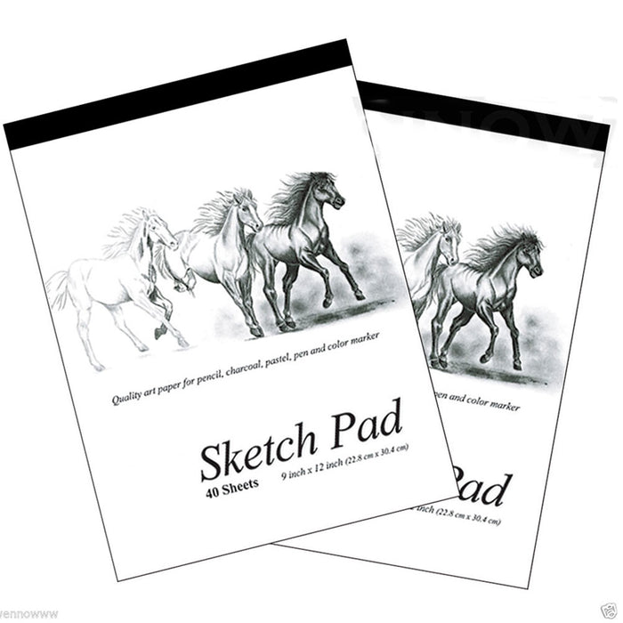 2 Set 9 x 12 Inches 40 Sheets Premium Quality Sketch Book Drawing Paper Pad Art