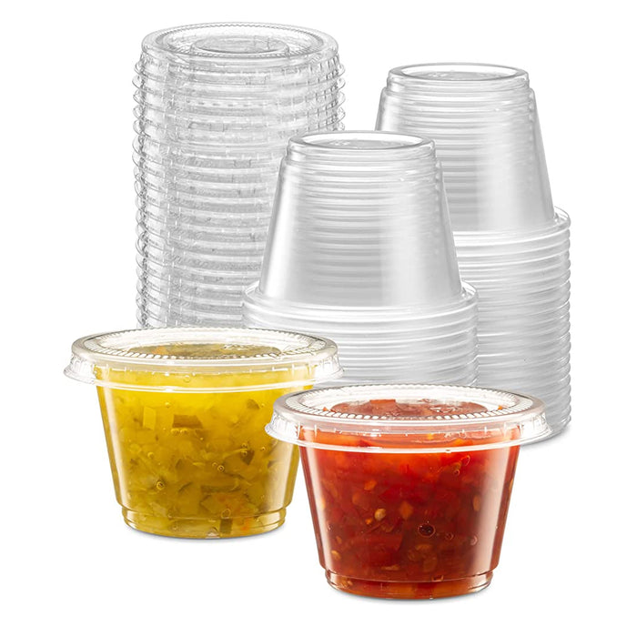 128 Ct Plastic Cups with Lids Disposable Condiment Portion Sauce Snack Dip 2.5oz