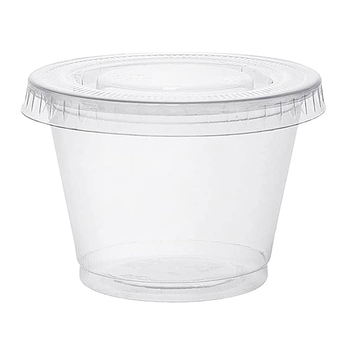 128 Ct Plastic Cups with Lids Disposable Condiment Portion Sauce Snack Dip 2.5oz