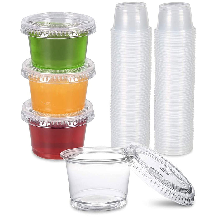 128 Ct Plastic Cups with Lids Disposable Condiment Portion Sauce Snack Dip 2.5oz