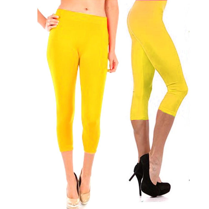 Womens Capri Length Seamless Lightweight Stretch Soft Leggings Tight Yellow