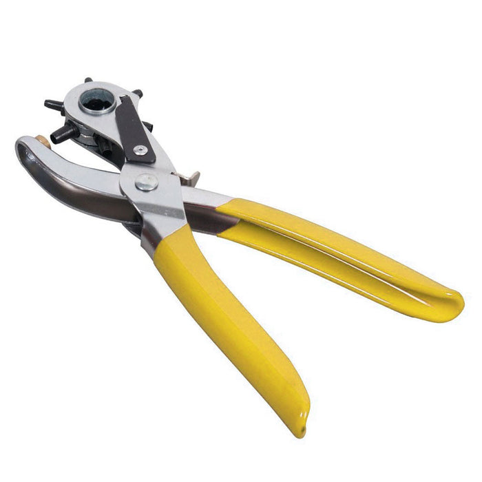 9" Rubber Gripped Carbon Steel 6 Size Revolving Leather Hole Punch Tool w/ Brass
