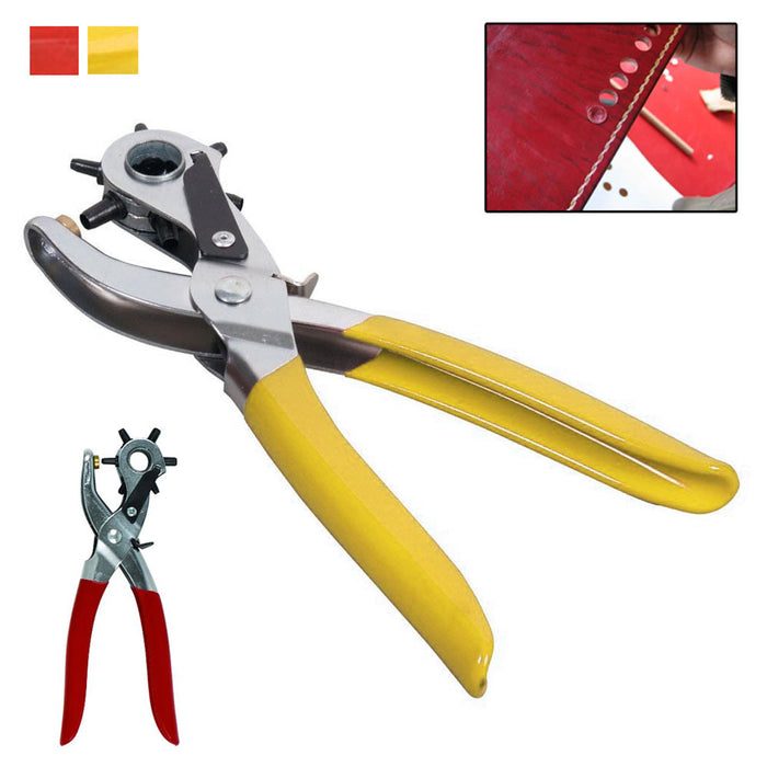 9" Rubber Gripped Carbon Steel 6 Size Revolving Leather Hole Punch Tool w/ Brass