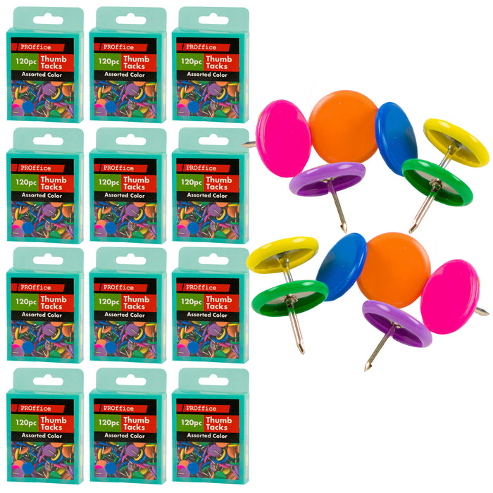 1440ct Flat Round Push Pin Multicolor Thumb Tack 3/8" Office Bulletin Cork Board