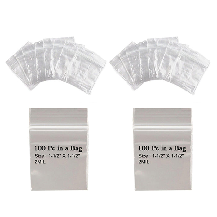 200 Pc Reclosable Clear Poly Bags W 1 1/2x 1 1/2 H Seal Lock Bag 2 Mil Storage