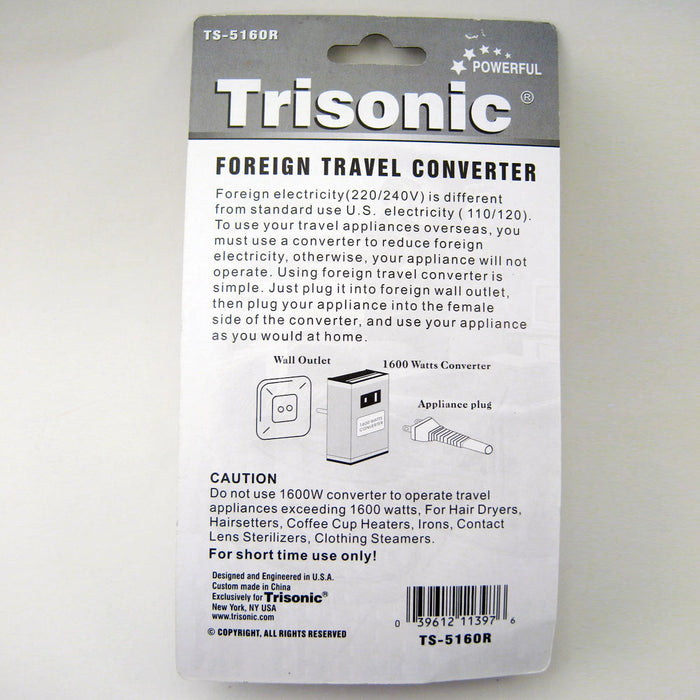 Foreign Travel Converter 1600 W Watt AV Voltage Step Down Power Adapater 220 110