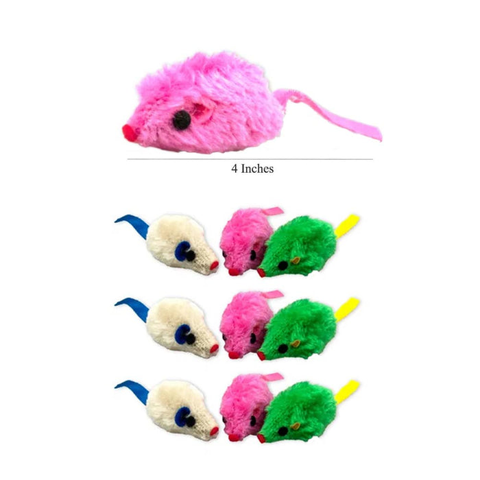 9 PCS Furry Mice Soft Interactive Toy Catch Mouse Play Pet Cat Kittens Exercise