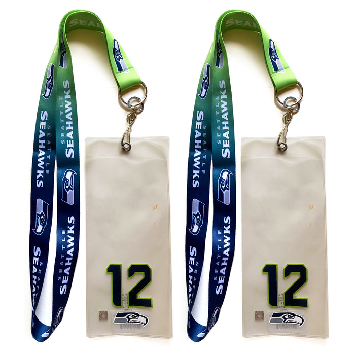 2 Pc NFL Seattle Seahawks Ombre Lanyard 12th Man Ticket Credential Badge Holder