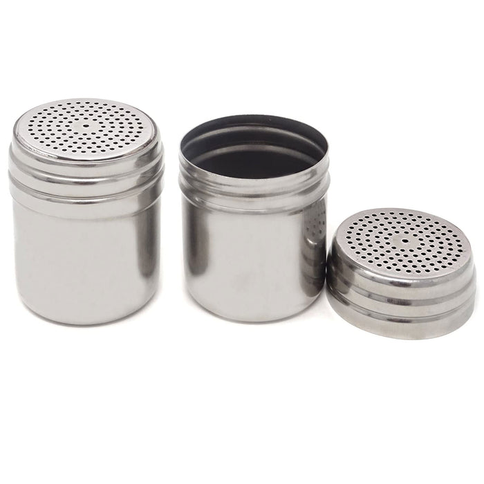 2 Salt Pepper Shakers Stainless Steel Metal Sift Spice Seasoning Containers 10oz