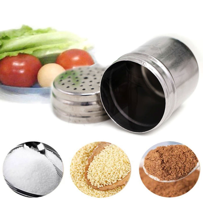 2 Salt Pepper Shakers Stainless Steel Metal Sift Spice Seasoning Containers 10oz