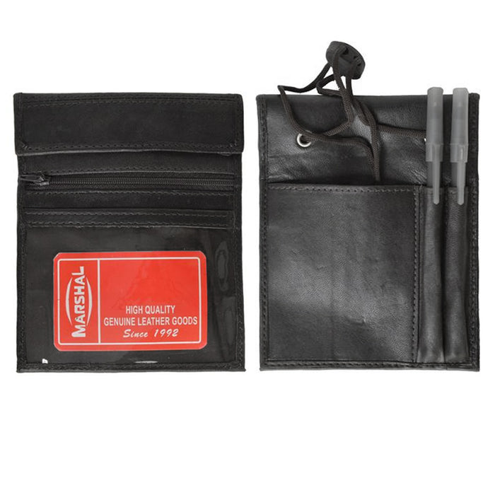 1 X Leather Badge Wallet Neck Strap ID Credit Card Holder Bifold Passport Pouch