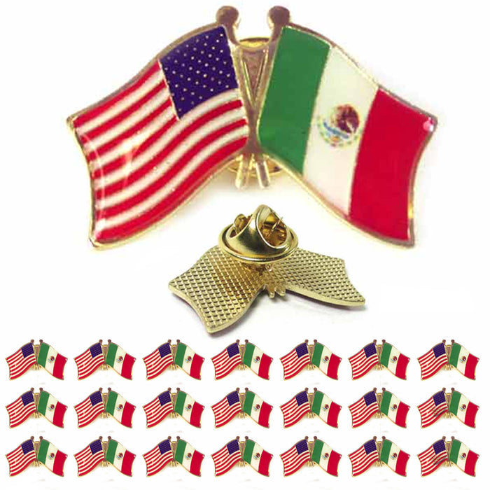 20 Mexico USA Crossed Friendship Flag Lapel Pin Support Patriotic Enamel Badge