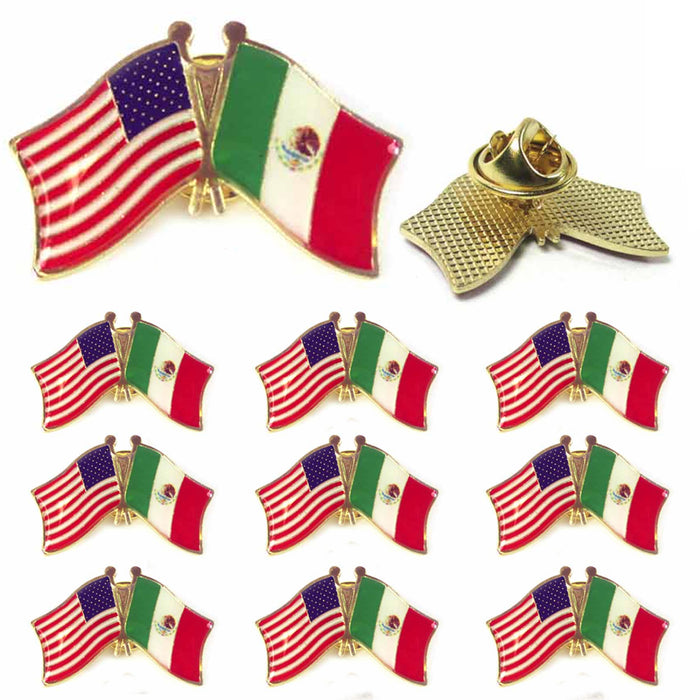 10 Mexico USA Crossed Friendship Flag Lapel Pin Support Patriotic Enamel Badge