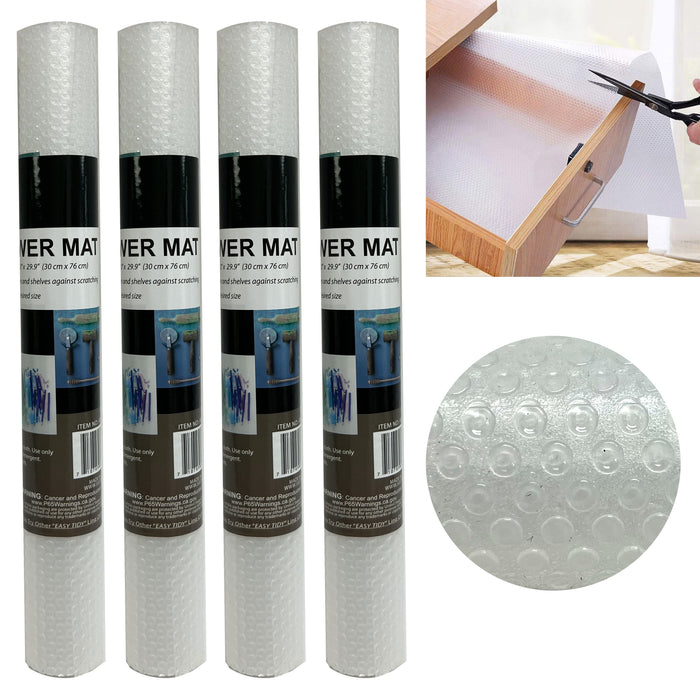 4 Rolls Heavy Duty Clear Shelf Drawer Liner Cabinet Mat Non Slip Grip 12"X30"