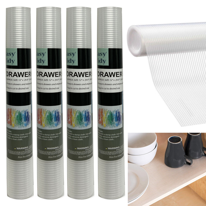 4 Roll Shelf Liner Non Adhesive Drawer Mat No Slip Grip Ribbed 12"X30" Pad Clear