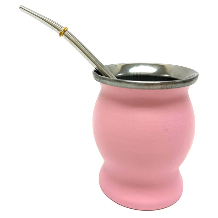 Unbreakble Stainless Steel Cup Drink Mate or Tea with Bombilla Set Pink