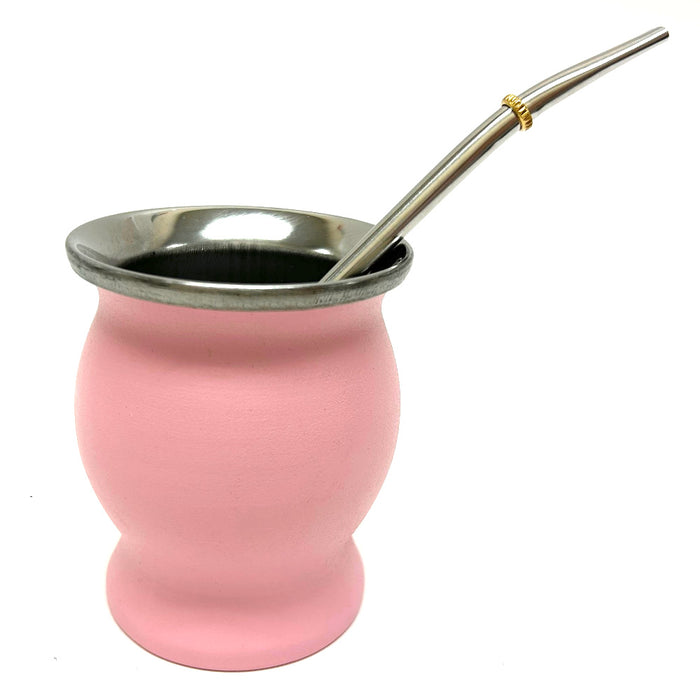 Unbreakble Stainless Steel Cup Drink Mate or Tea with Bombilla Set Pink