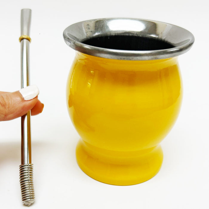 Argentina Yerba Mate Cup Tea Gourd Stainless Steel Bombilla Set Double Wall Yelo